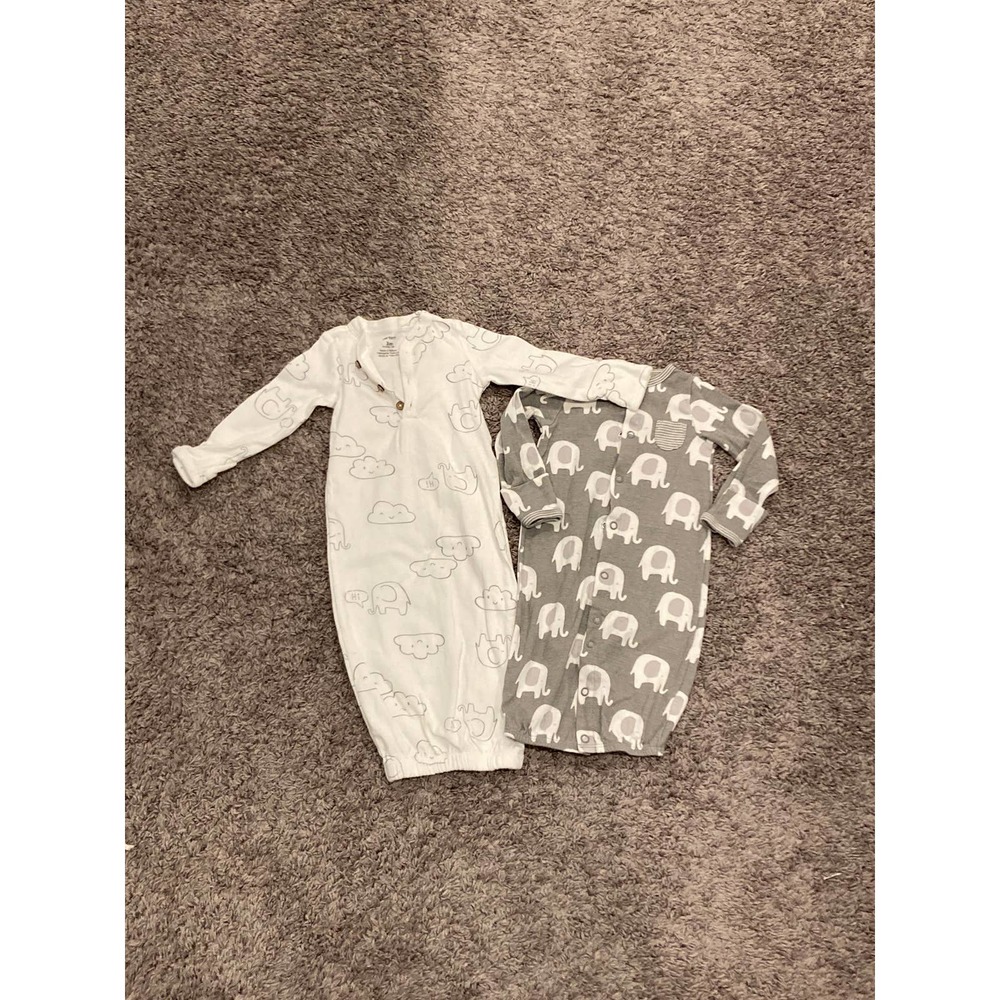 CARTER'S 3M Set of 2 Sleep Gowns Pajamas - Gray and White Elephants & Clouds